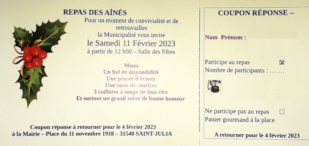 Repas des ainés le 11 février 2023