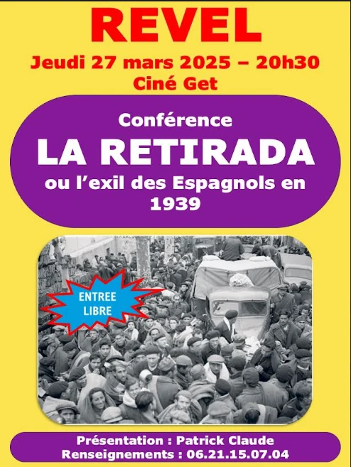 La Retirada, c'est après la victoire du coup d'état de Franco, l'émigration de combattants et républicains espagnols, principalement vers la France - (Patrick Claude : «les Espagnols avec qui je travaillais ont commencé à me parler de leurs périples et des difficultés d’implantation dans notre pays, alors qu’ils n’osaient ou ne voulaient pas en parler à leurs enfants qui étaient mes copains. J’ai noté leurs témoignages, et plus tard, j’ai travaillé des deux côtés de la frontière et recueilli encore et encore des documents et témoignages, pour, plus tard, les mettre en avant, par des conférences partout où on me le demandait»)