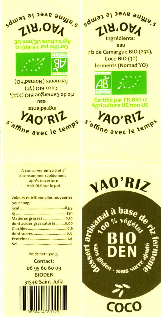Etiquette des "yaourts végétaux"